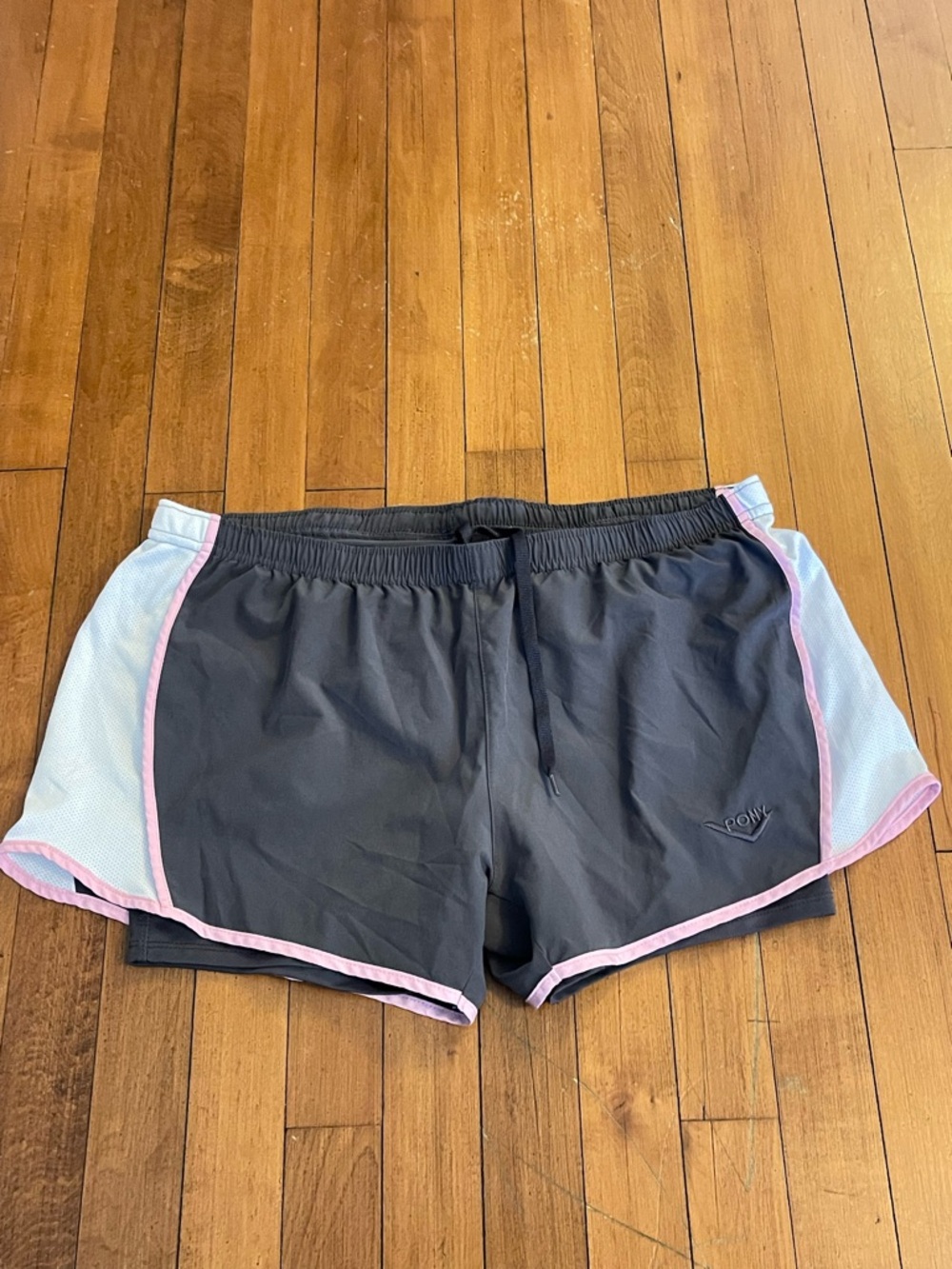 Pony Black Athletic Shorts with Pink Trim and White Panels